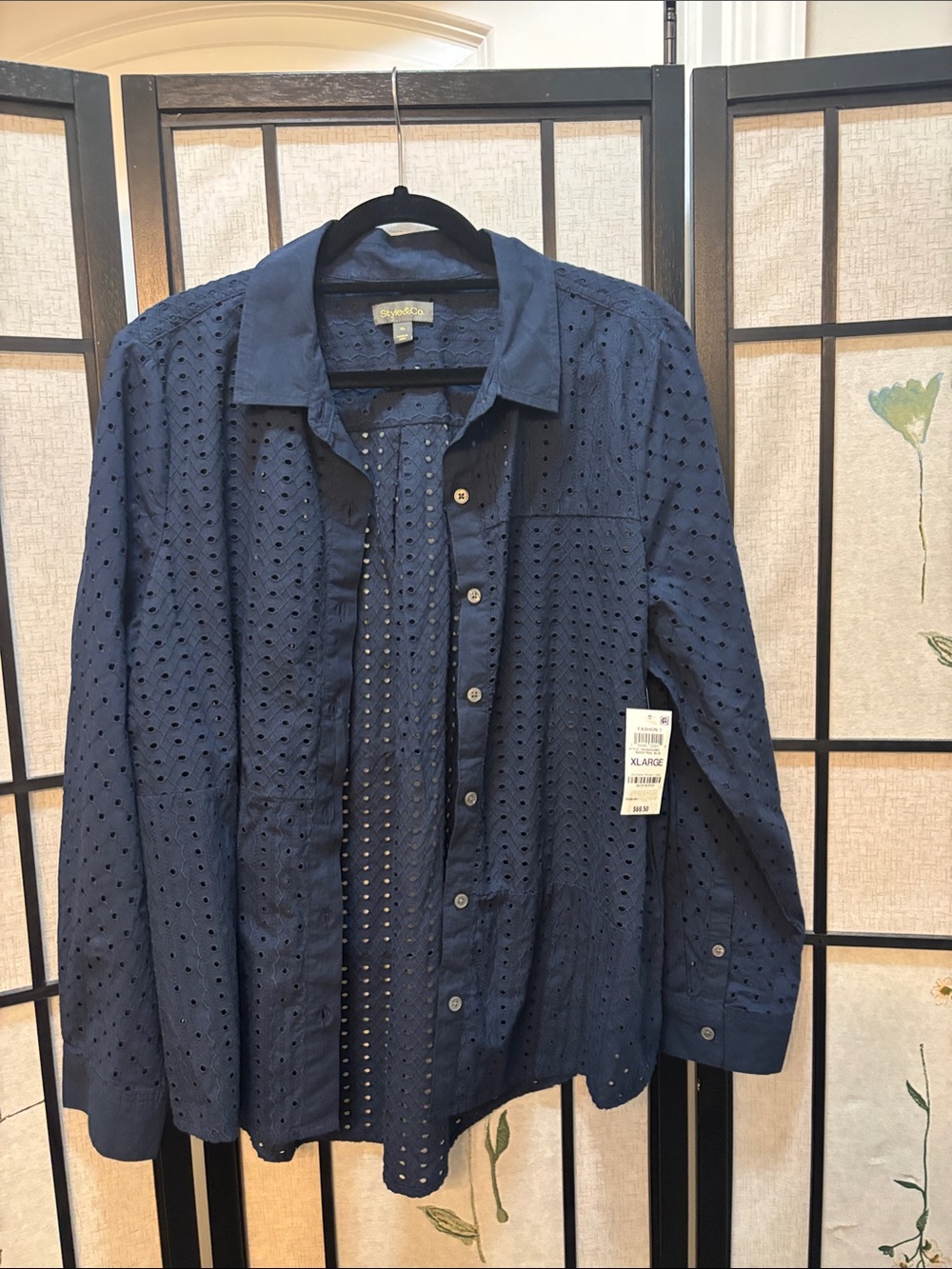 NWT Style & Company Navy Eyelet Button-Front Shirt Jacket